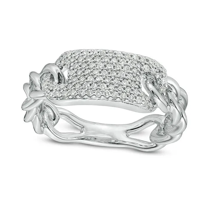 Goldia Rings 033 CT TW Natural Diamond Plate and Chain Shank Ring in Sterling Silver