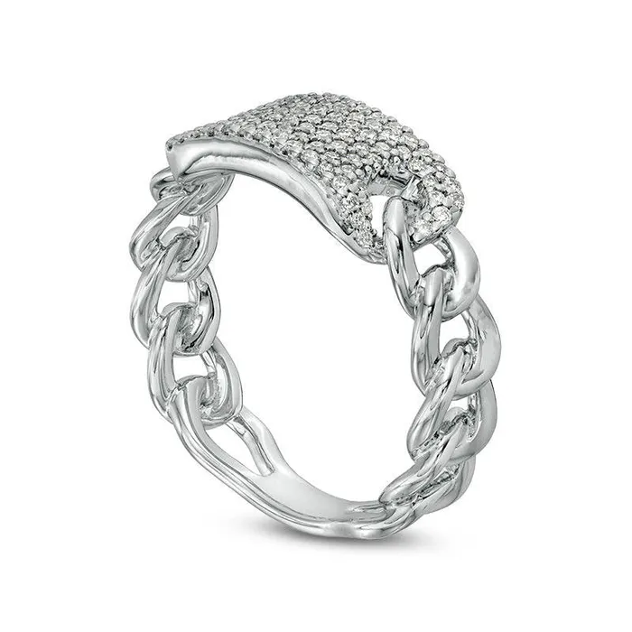 Goldia Rings 033 CT TW Natural Diamond Plate and Chain Shank Ring in Sterling Silver