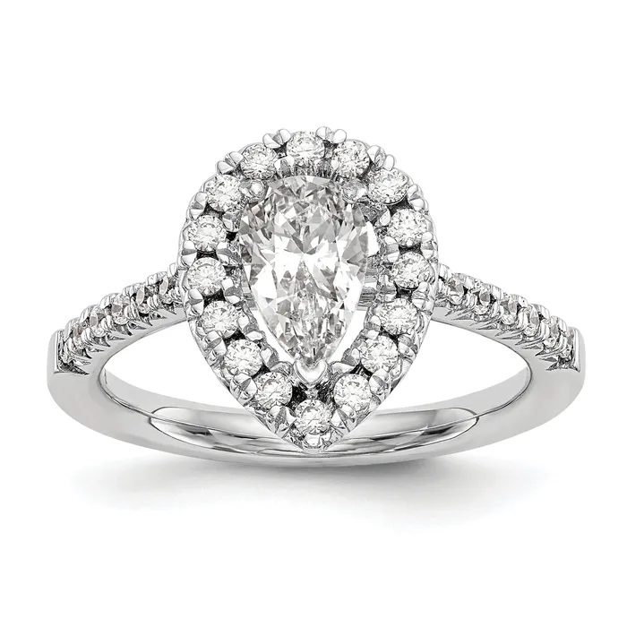 Goldia Rings 037ct CZ Solid Real 14K White Gold Pear Halo Engagement Ring