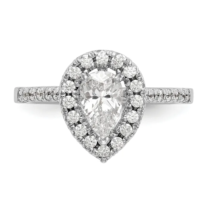 Goldia Rings 037ct CZ Solid Real 14K White Gold Pear Halo Engagement Ring