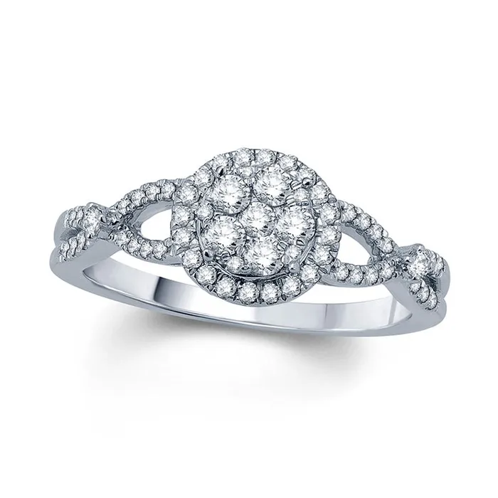 Goldia Rings 050 CT TW Composite Natural Diamond Twist Frame Engagement Ring in Solid 10K White Gold