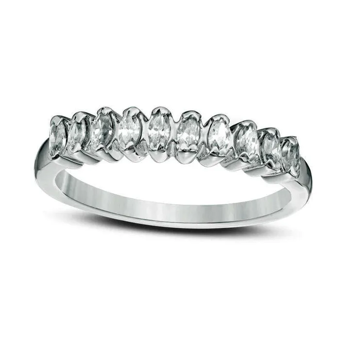Goldia Rings 050 CT TW Marquise Natural Diamond Wedding Band in Solid 10K White Gold
