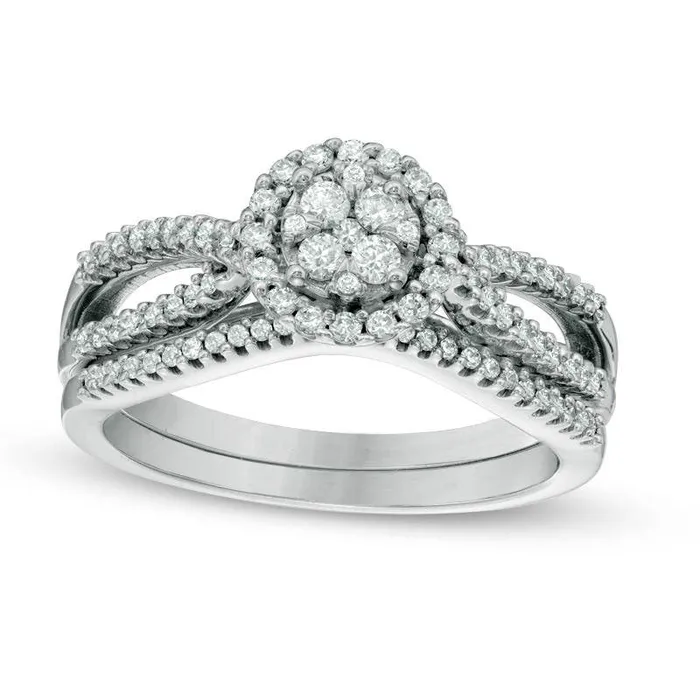 Goldia Rings 050 CT TW Natural Diamond Composite Split Shank Bridal Engagement Ring Set in Solid 10K White Gold