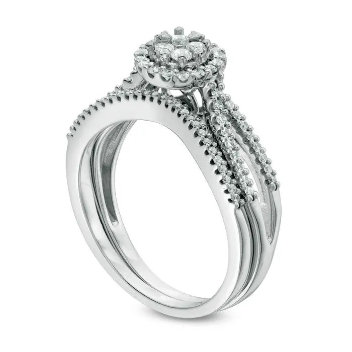 Goldia Rings 050 CT TW Natural Diamond Composite Split Shank Bridal Engagement Ring Set in Solid 10K White Gold