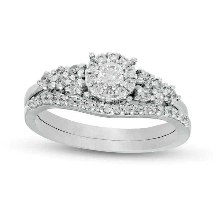 Goldia Rings 050 CT TW Natural Diamond Frame Bridal Engagement Ring Set in Solid 10K White Gold