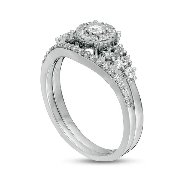 Goldia Rings 050 CT TW Natural Diamond Frame Bridal Engagement Ring Set in Solid 10K White Gold