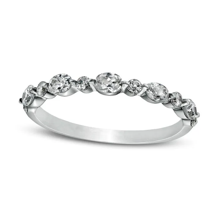 Goldia Rings 063 CT TW Certified Oval Natural Diamond Alternating Anniversary Band in Solid 14K White Gold ISI2