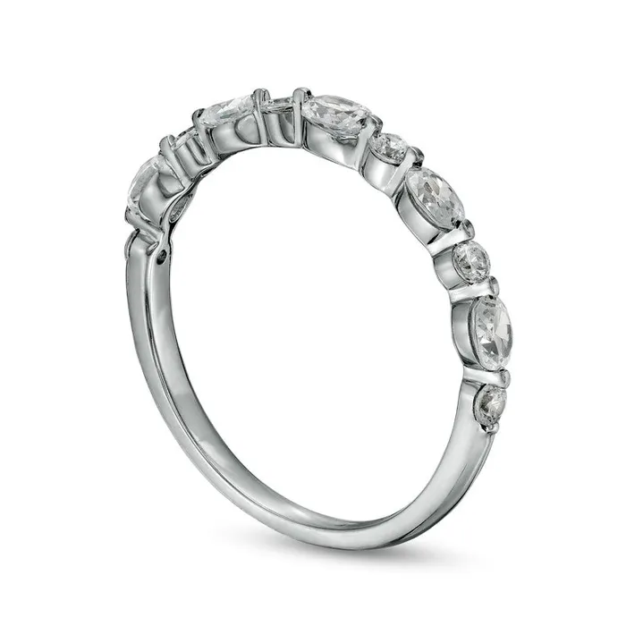 Goldia Rings 063 CT TW Certified Oval Natural Diamond Alternating Anniversary Band in Solid 14K White Gold ISI2