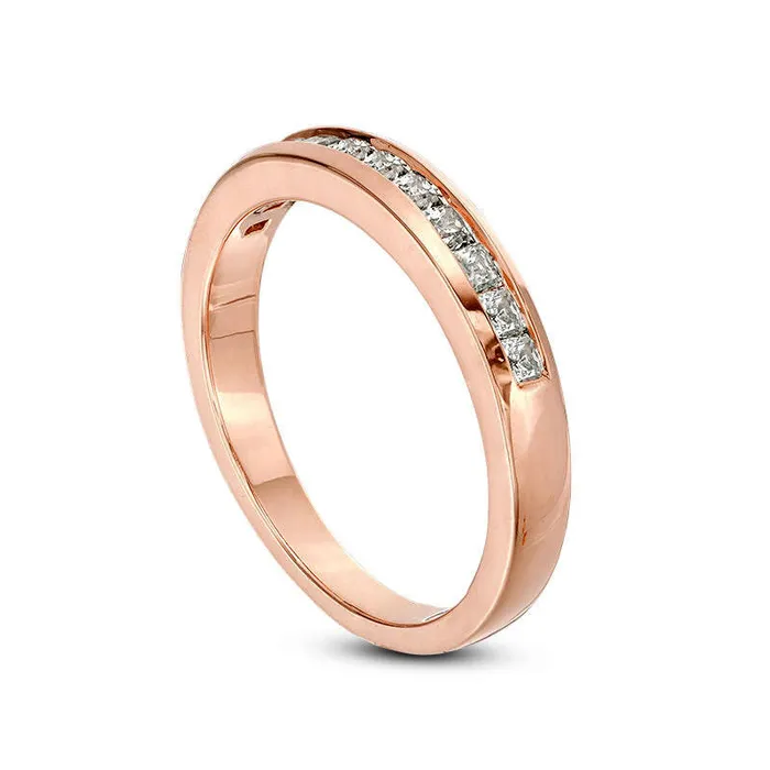 Goldia Rings 063 CT TW PrincessCut Natural Diamond Wedding Band in Solid 10K Rose Gold