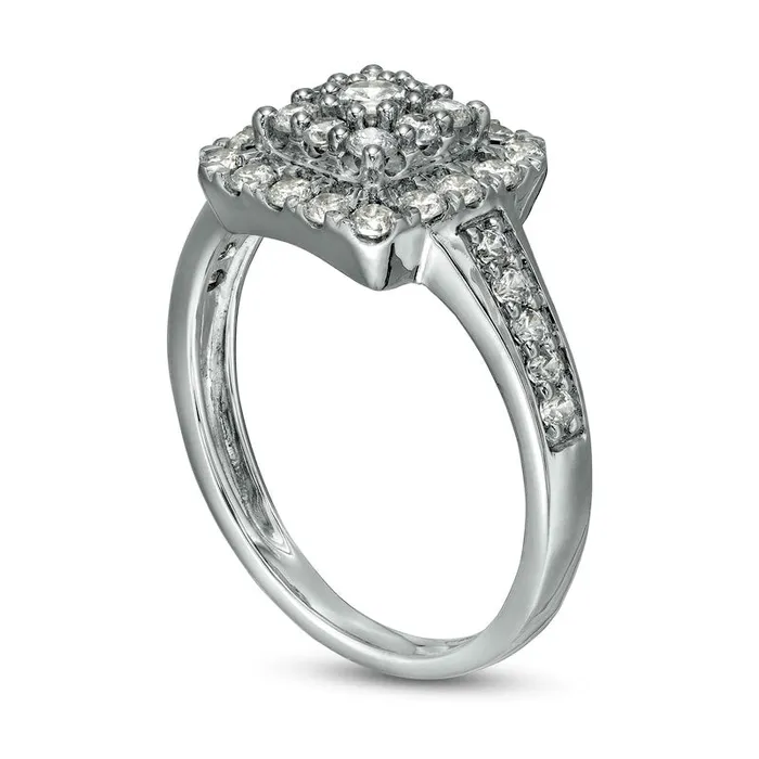 Goldia Rings 075 CT TW Composite Natural Diamond Cushion Frame Ring in Solid 10K White Gold
