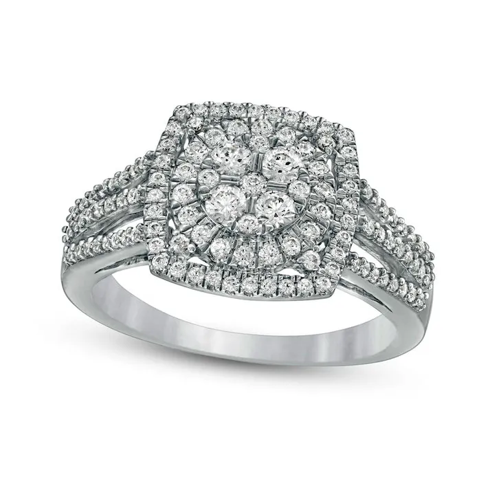 Goldia Rings 075 CT TW Composite Natural Diamond Cushion Frame Split Shank Ring in Solid 10K White Gold