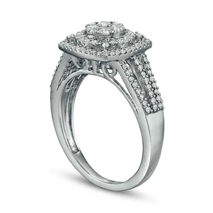 Goldia Rings 075 CT TW Composite Natural Diamond Cushion Frame Split Shank Ring in Solid 10K White Gold