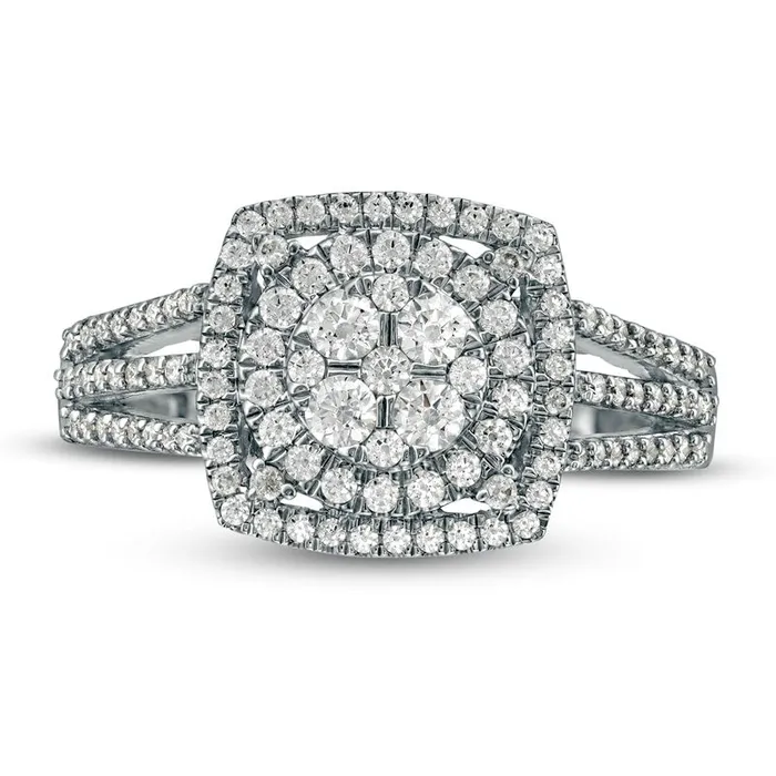 Goldia Rings 075 CT TW Composite Natural Diamond Cushion Frame Split Shank Ring in Solid 10K White Gold