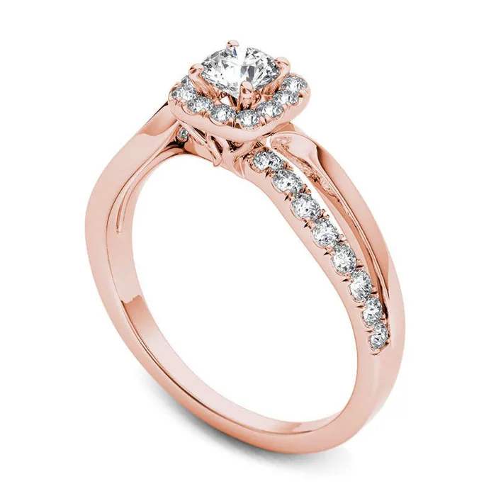 Goldia Rings 075 CT TW Natural Diamond Square Frame Split Shank Engagement Ring in Solid 14K Rose Gold