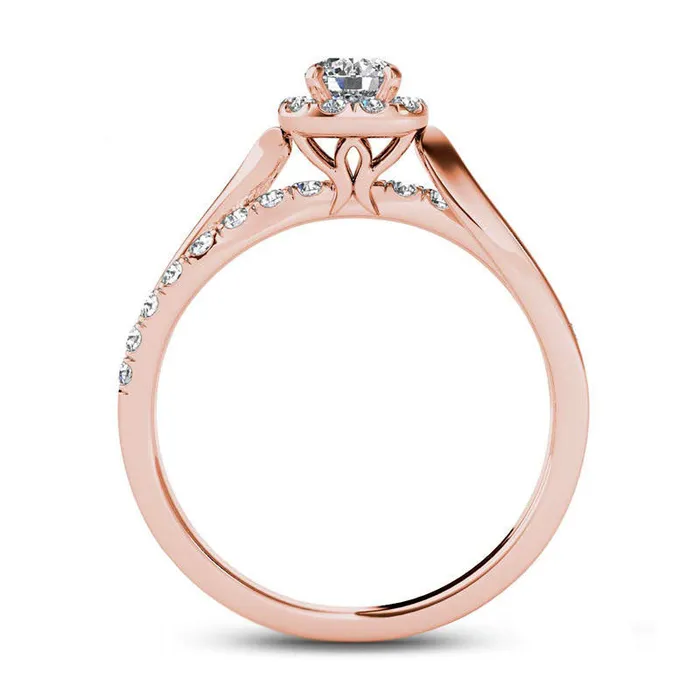 Goldia Rings 075 CT TW Natural Diamond Square Frame Split Shank Engagement Ring in Solid 14K Rose Gold