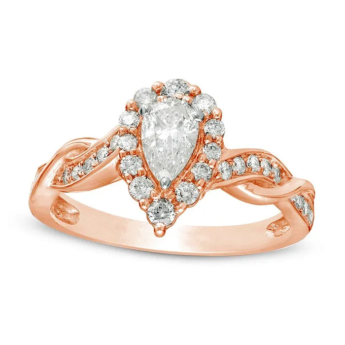 Goldia Rings 075 CT TW PearShaped Natural Diamond Frame Twist Shank Engagement Ring in Solid 10K Rose Gold