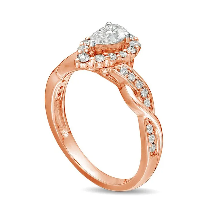 Goldia Rings 075 CT TW PearShaped Natural Diamond Frame Twist Shank Engagement Ring in Solid 10K Rose Gold