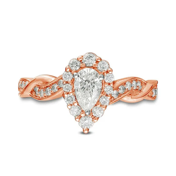 Goldia Rings 075 CT TW PearShaped Natural Diamond Frame Twist Shank Engagement Ring in Solid 10K Rose Gold