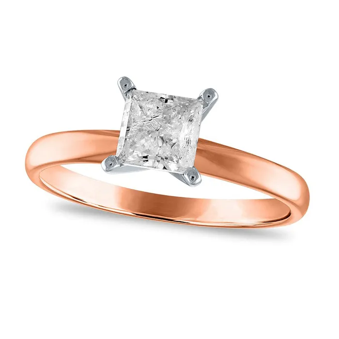 Goldia Rings 10 CT PrincessCut Natural Clarity Enhanced Diamond Solitaire Engagement Ring in Solid 14K Rose Gold JI3