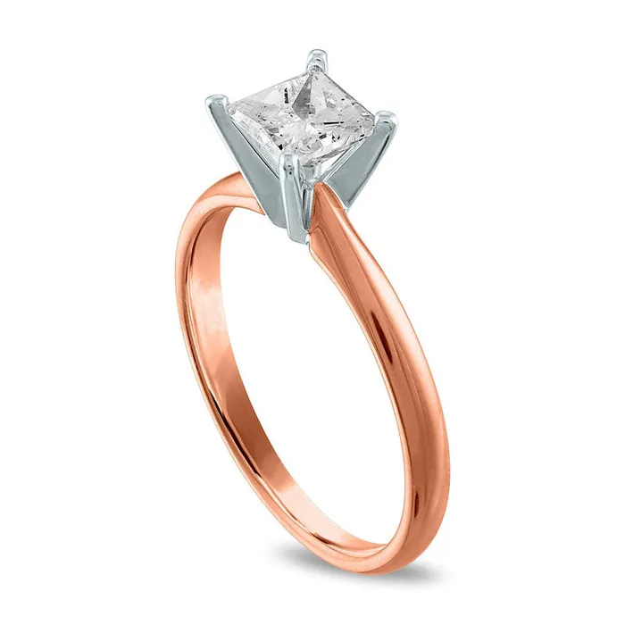 Goldia Rings 10 CT PrincessCut Natural Clarity Enhanced Diamond Solitaire Engagement Ring in Solid 14K Rose Gold JI3