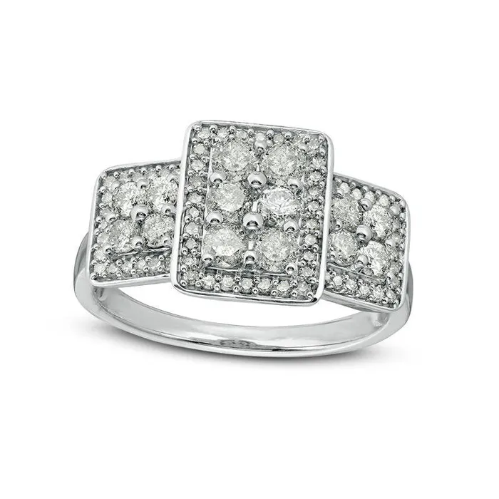 Goldia Rings 10 CT TW Composite Natural Diamond Three Stone Frame Engagement Ring in Sterling Silver