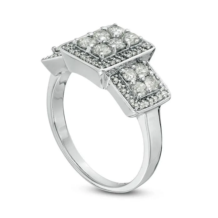 Goldia Rings 10 CT TW Composite Natural Diamond Three Stone Frame Engagement Ring in Sterling Silver
