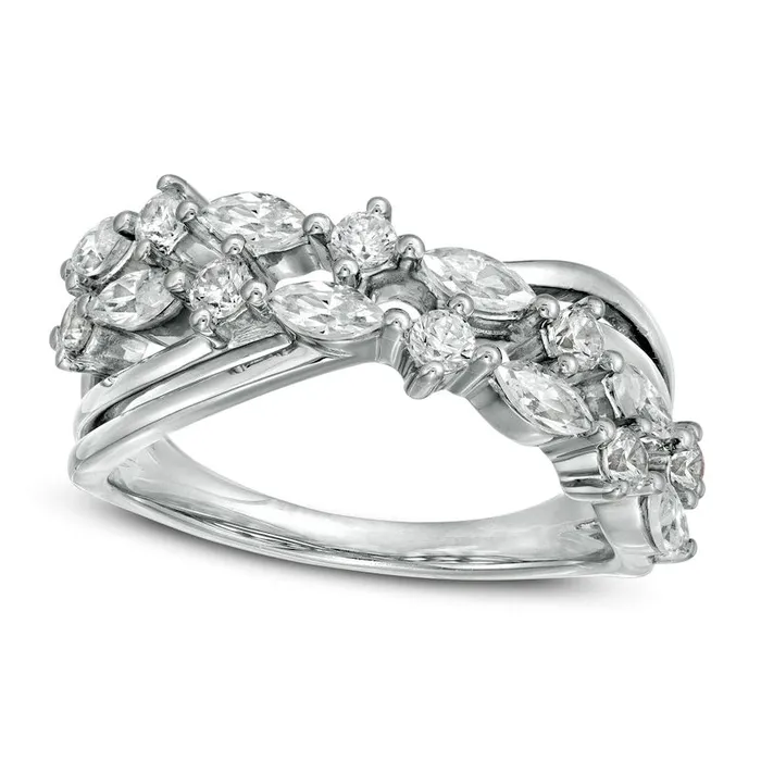 Goldia Rings 10 CT TW Marquise and Round Natural Diamond Alternating Crossover Ring in Solid 10K White Gold