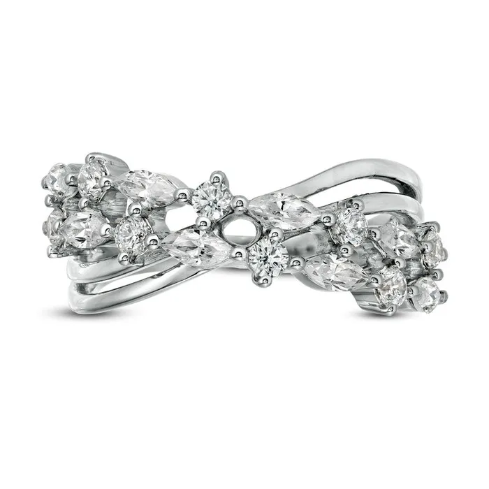 Goldia Rings 10 CT TW Marquise and Round Natural Diamond Alternating Crossover Ring in Solid 10K White Gold