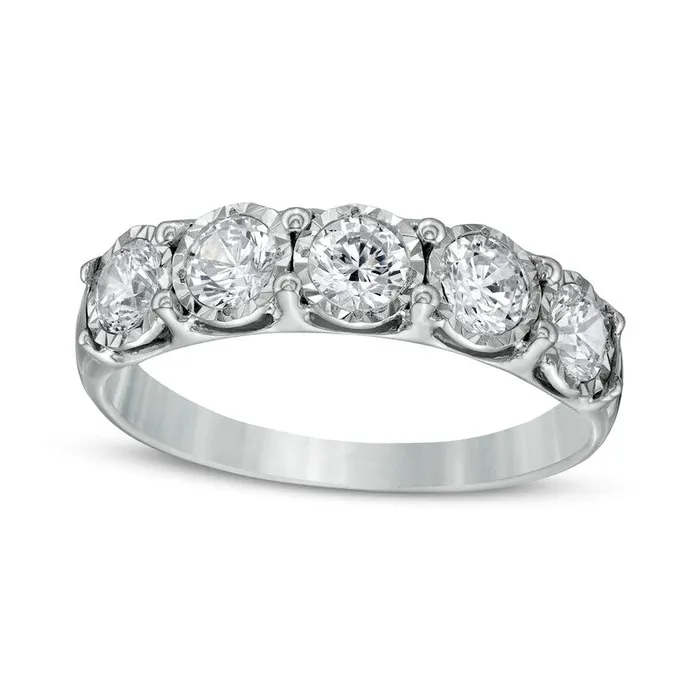 Goldia Rings 10 CT TW Natural Diamond Five Stone Anniversary Band in Solid 10K White Gold