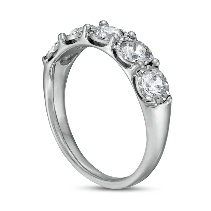 Goldia Rings 10 CT TW Natural Diamond Five Stone Anniversary Band in Solid 10K White Gold