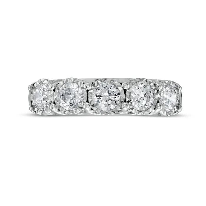 Goldia Rings 10 CT TW Natural Diamond Five Stone Anniversary Band in Solid 10K White Gold