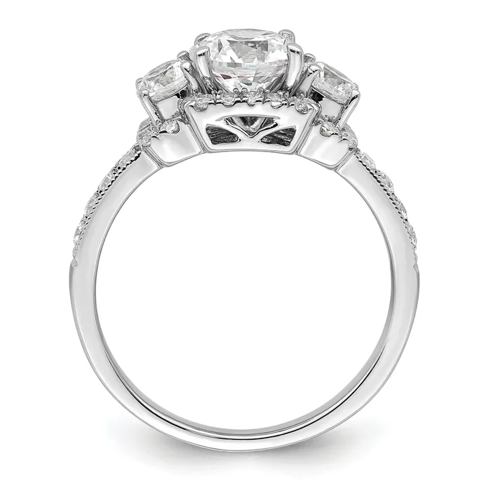Goldia Rings 100ct CZ Solid Real 14K White 3Stone Halo Engagement Ring