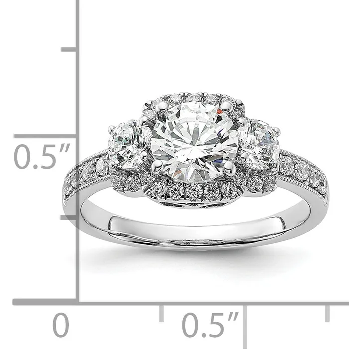 Goldia Rings 100ct CZ Solid Real 14K White 3Stone Halo Engagement Ring