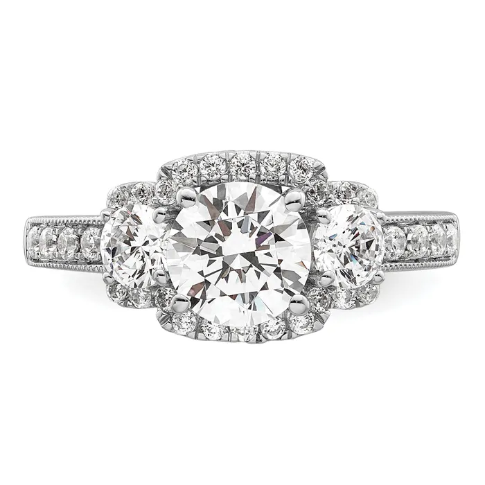 Goldia Rings 100ct CZ Solid Real 14K White 3Stone Halo Engagement Ring