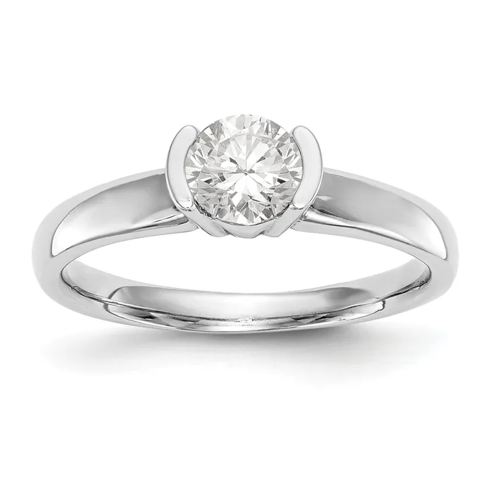 Goldia Rings 100ct CZ Solid Real 14K White Gold Round Bezel Solitaire Engagement Ring