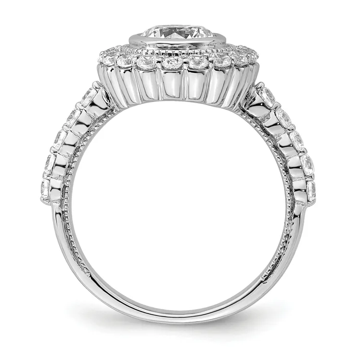 Goldia Rings 100ct CZ Solid Real 14k White Polish Halo 1ct Round Bezel Dia Ring