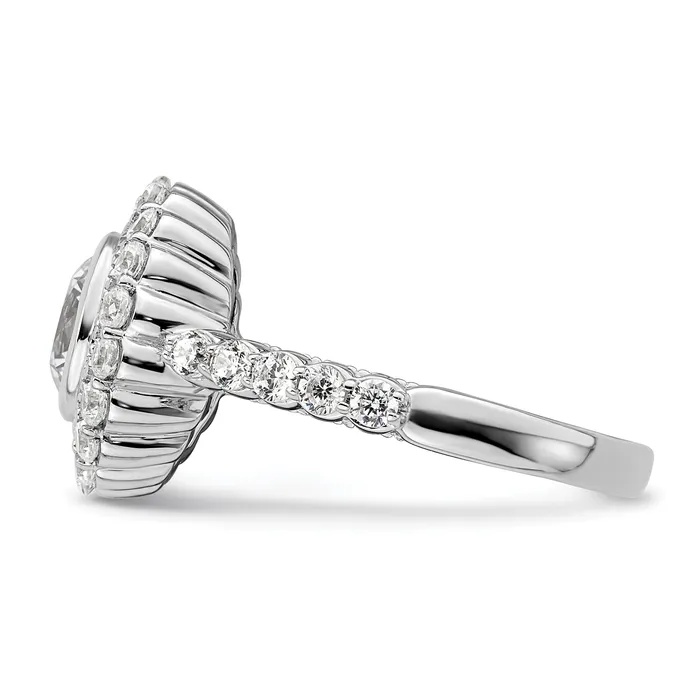 Goldia Rings 100ct CZ Solid Real 14k White Polish Halo 1ct Round Bezel Dia Ring