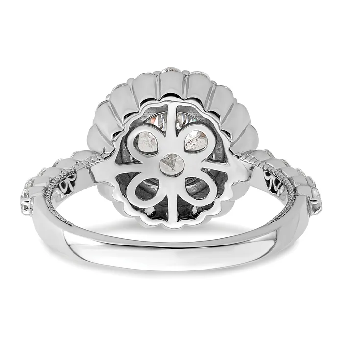 Goldia Rings 100ct CZ Solid Real 14k White Polish Halo 1ct Round Bezel Dia Ring