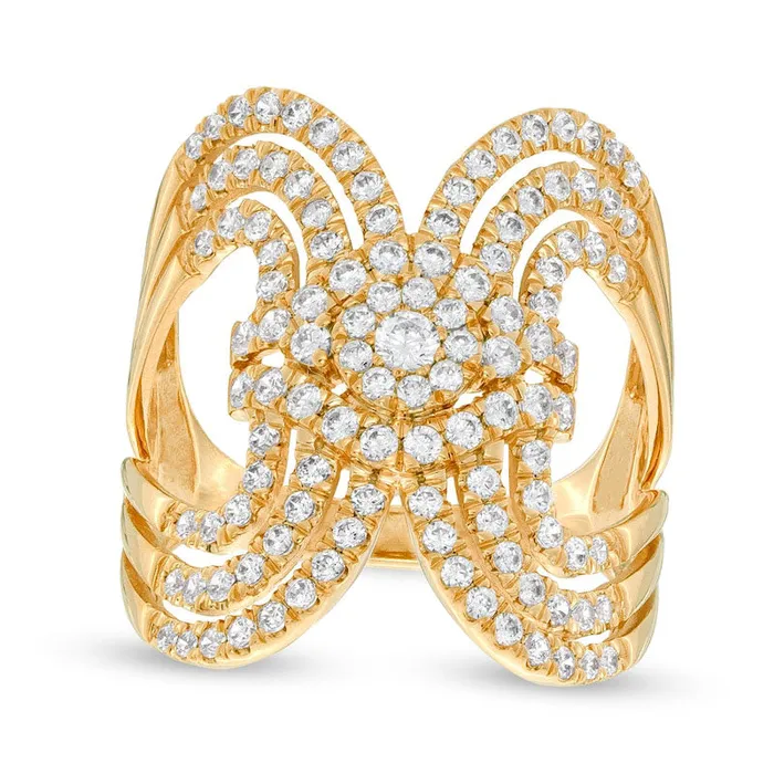Goldia Rings 125 CT TW Composite Natural Diamond Multi Loop Split Shank Ring in Solid 10K Yellow Gold