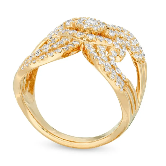 Goldia Rings 125 CT TW Composite Natural Diamond Multi Loop Split Shank Ring in Solid 10K Yellow Gold
