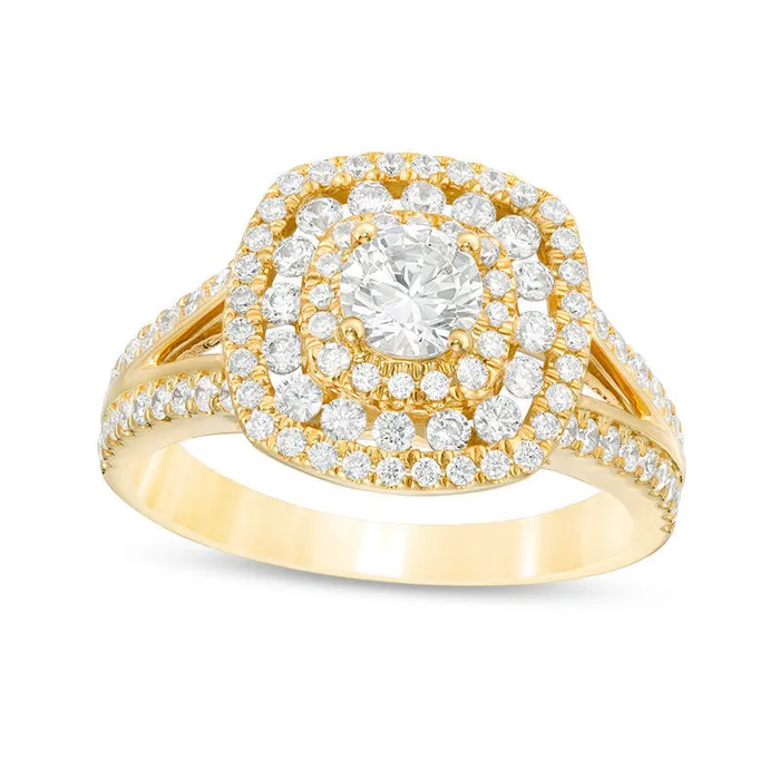 Goldia Rings 133 CT TW Natural Diamond Cushion Frame Split Shank Engagement Ring in Solid 14K Gold