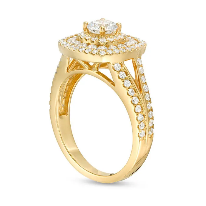 Goldia Rings 133 CT TW Natural Diamond Cushion Frame Split Shank Engagement Ring in Solid 14K Gold