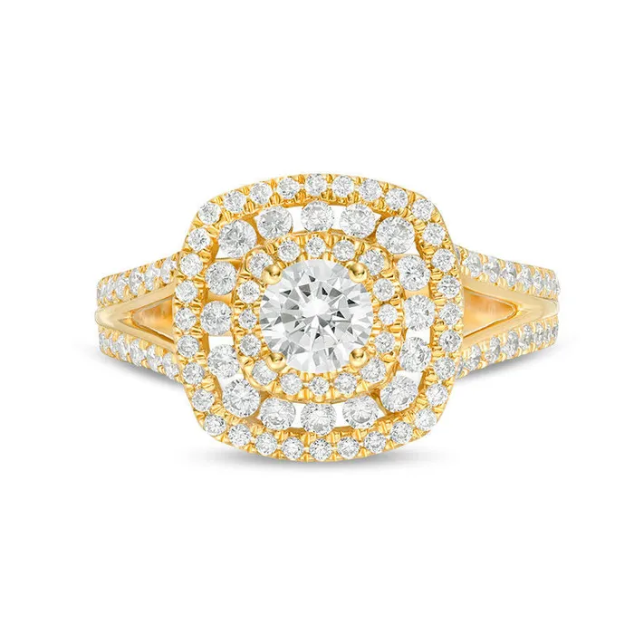 Goldia Rings 133 CT TW Natural Diamond Cushion Frame Split Shank Engagement Ring in Solid 14K Gold