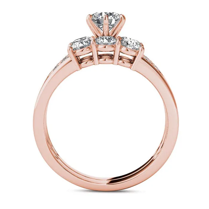 Goldia Rings 15 CT TW Natural Diamond Three Stone Bridal Engagement Ring Set in Solid 14K Rose Gold