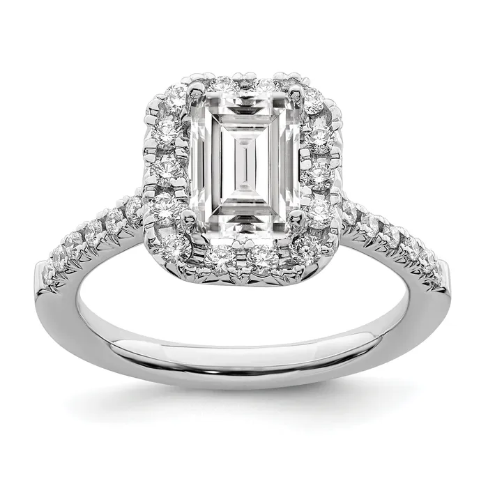 Goldia Rings 150ct CZ Solid Real 14K White Gold Emerald Shape Halo Engagement Ring