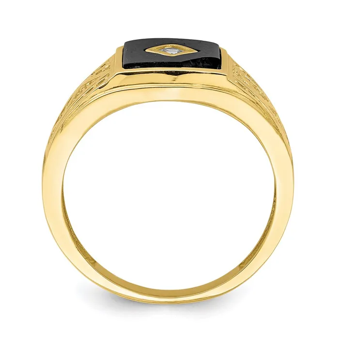 Goldia Rings 10K Yellow Gold CZ and Onyx MenS Ring