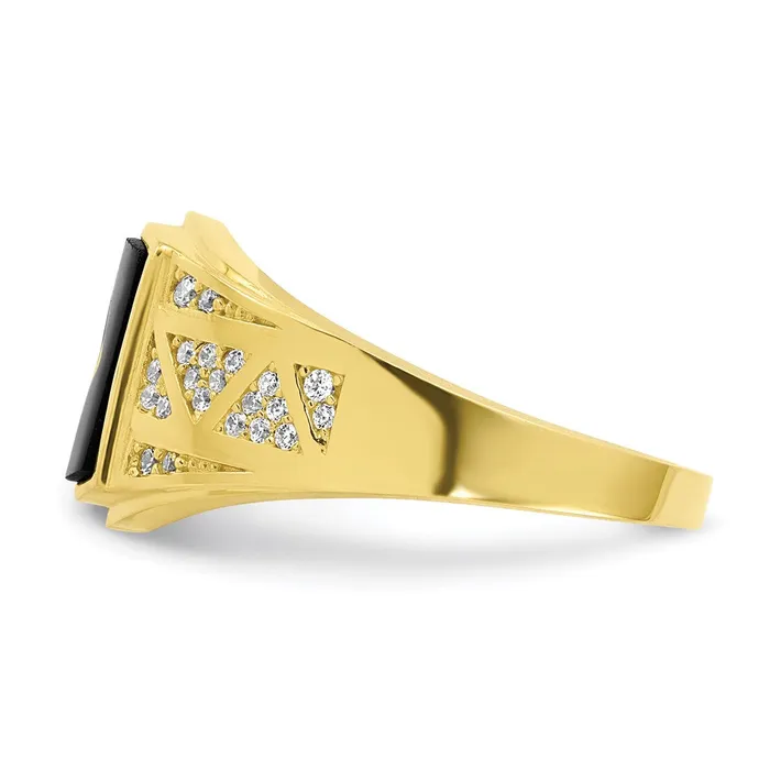 Goldia Rings 10K Yellow Gold CZ and Onyx MenS Ring