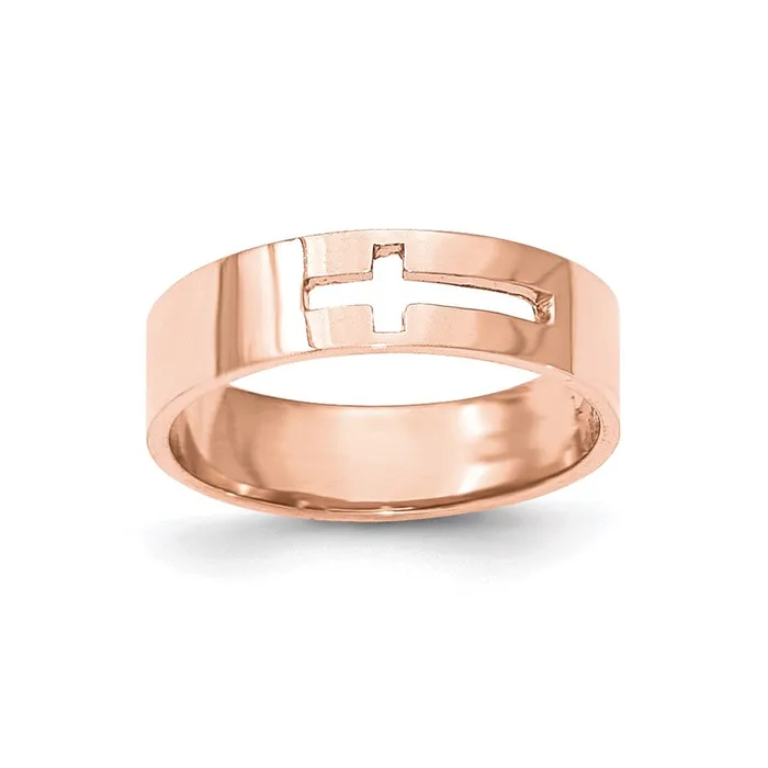 Goldia Rings 14k Rose Gold Polished Cutout Cross Mens Ring