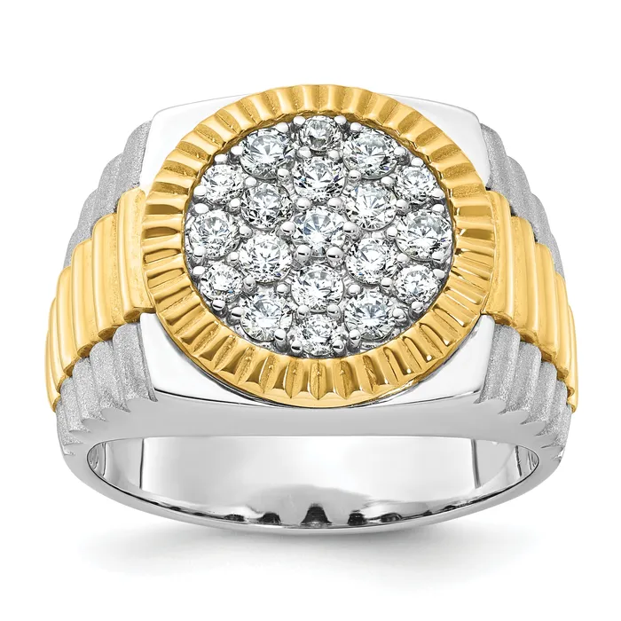 Goldia Rings 14k TwoTone 1 16 Ct Lab Grown Diamond VSSI G Ribbed Mens Cluster Ring