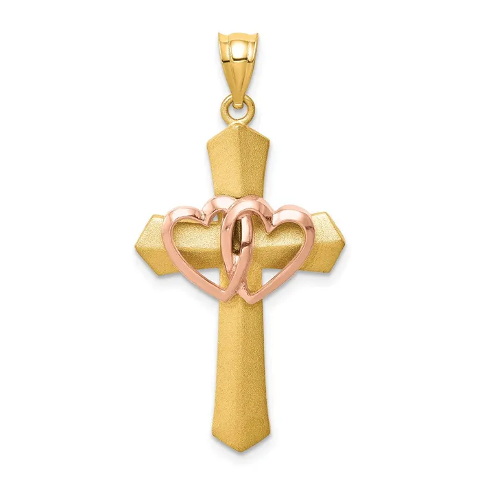 Goldia Rings 14k Twotone Gold Double Heart Cross Charm